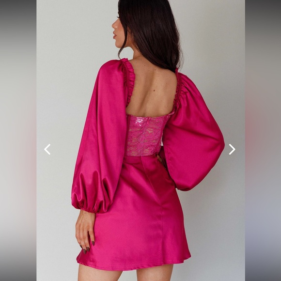 Selfie Leslie Trophy Long Sleeve Lace Bodice Mini Dress Plum Pink New With Tags - Picture 3 of 15